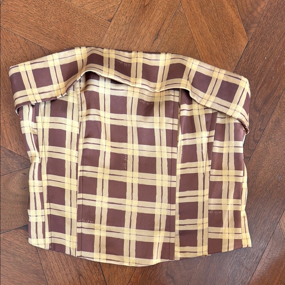 With Jean Yellow and Brown Checkered Corset Top